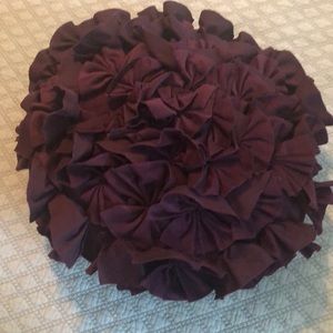 Round velour ruffled pillow